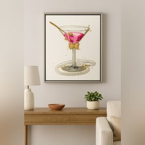 Art Remedy Glimmering Italian Martini Gucci Canvas Silver Frame, 11” x 14”